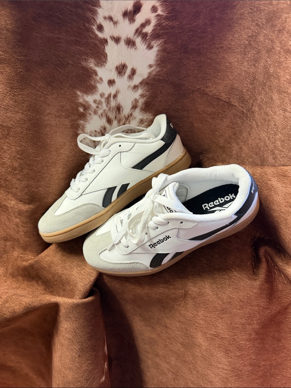 Reebok Men's White & Black Classic Court Sneakers with Gum Sole